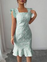 Rochie Scurta Letitia Turcoaz cu Flori In Relief - imagine 3