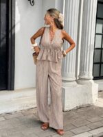 Compleu Creta Maro cu Dungi Albe format din Vesta si Pantalon - imagine 5