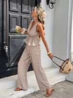 Compleu Creta Maro cu Dungi Albe format din Vesta si Pantalon - imagine 4