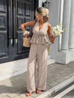 Compleu Creta Maro cu Dungi Albe format din Vesta si Pantalon - imagine 3