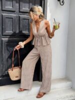 Compleu Creta Maro cu Dungi Albe format din Vesta si Pantalon