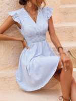 Rochie Scurta Dede Alba cu Dungi Bleu