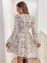 Rochie Scurta Aziza Bej cu Print Geometric Maro - imagine 2