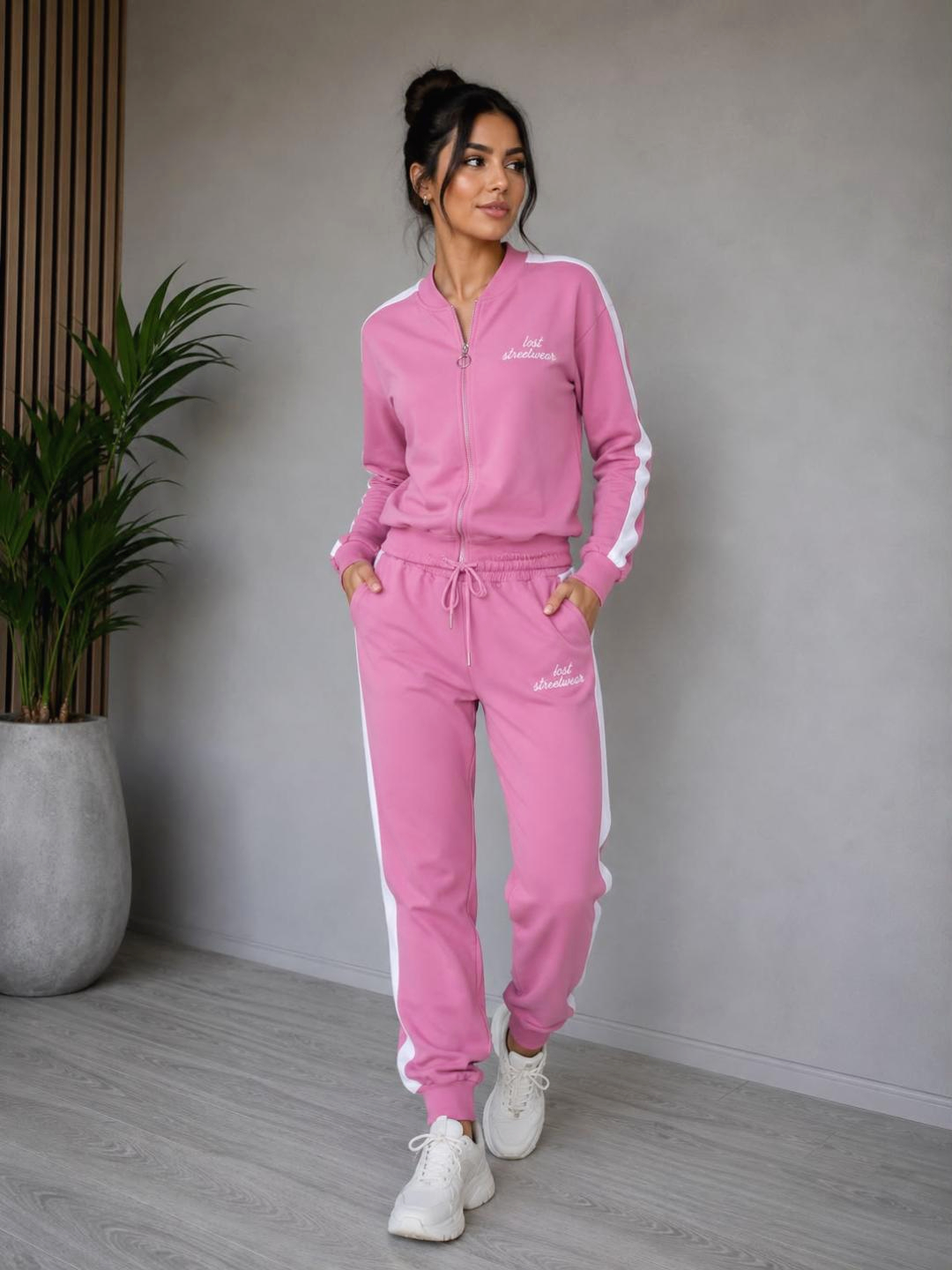 6016 Trening format din bluza cu fermoar si pantalon Dafina Roz - imagine 1