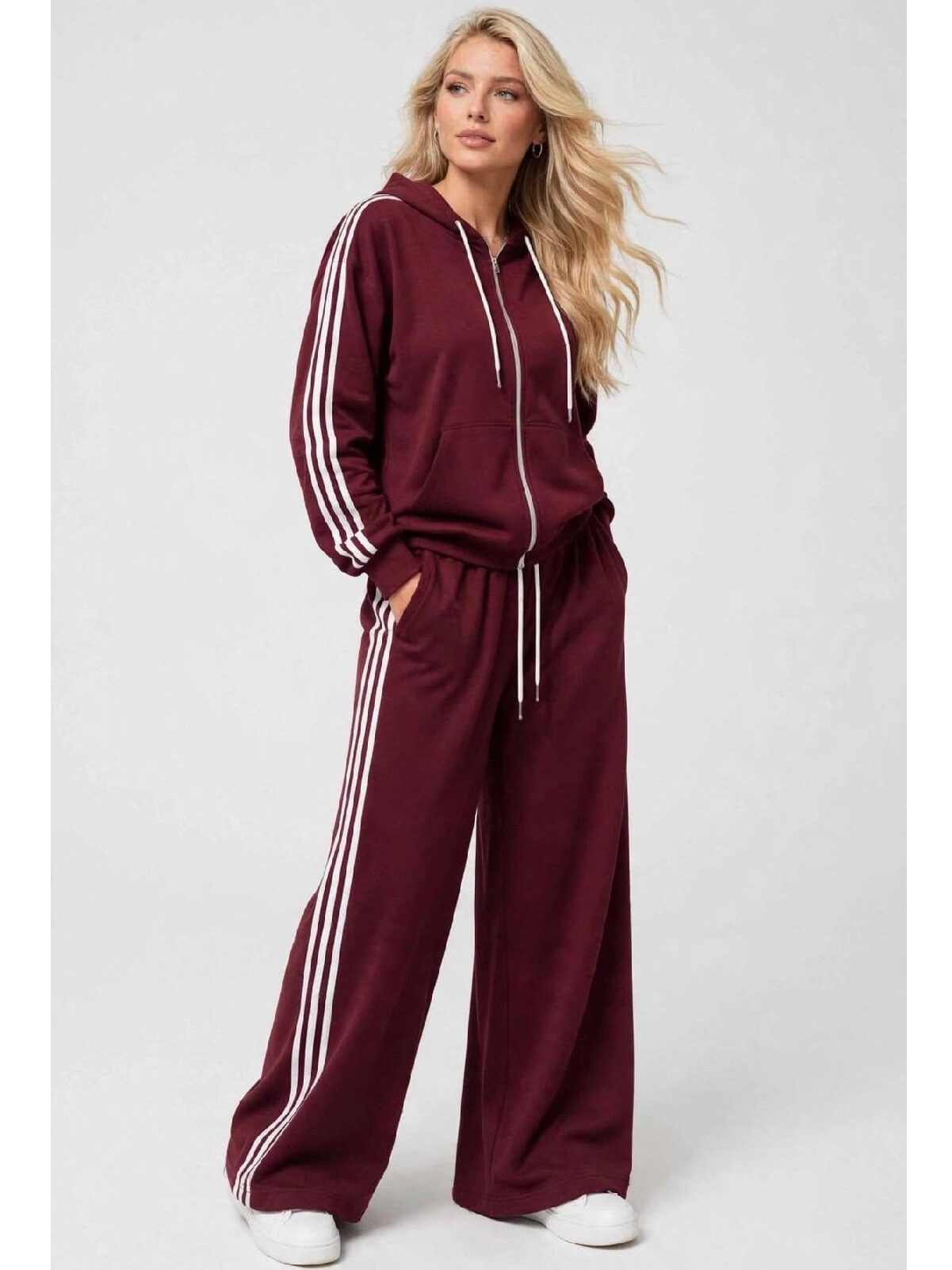 6025 Trening format din bluza cu fermoar si pantalon Atena Grena - imagine 1