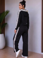 Trening format din bluza cu fermoar si pantalon Armela Negru cu Dantela - imagine 2