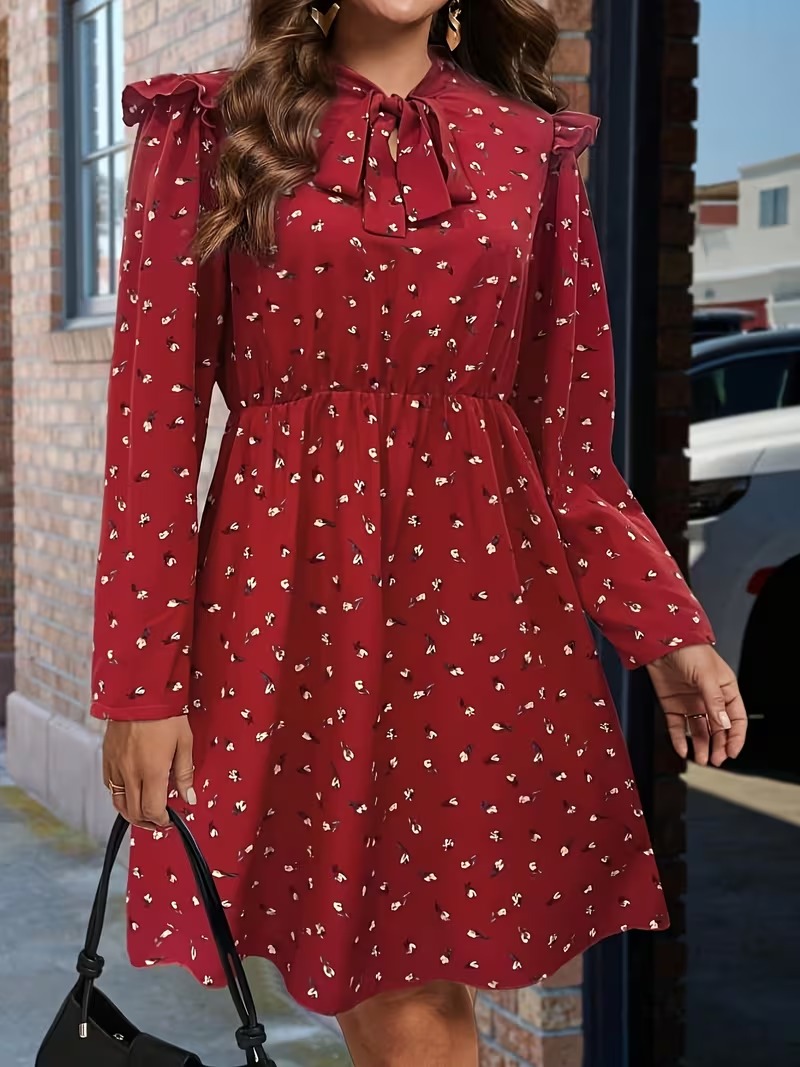 6054 Rochie Scurta Nancy Rosie cu Print Floral - Marimi Mari - imagine 1