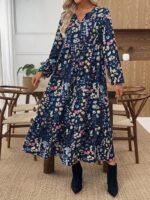Rochie Midi Rosalie Bleumarin cu Print Floral - imagine 3
