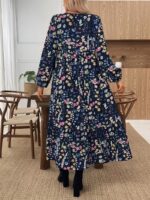 Rochie Midi Rosalie Bleumarin cu Print Floral - imagine 2