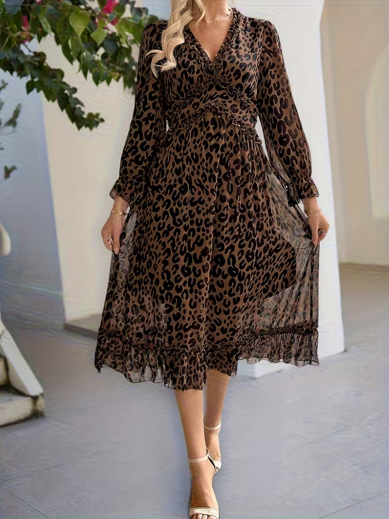 6074 Rochie Midi Mandy Maro cu Animal Print - imagine 1