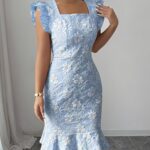 Rochie Scurta Cataleya Cleu cu Flori in Relirf - imagine 6