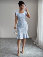 Rochie Scurta Cataleya Cleu cu Flori in Relirf - imagine 4