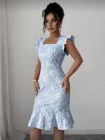 Rochie Scurta Cataleya Cleu cu Flori in Relirf - imagine 3