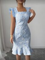 Rochie Scurta Cataleya Cleu cu Flori in Relirf