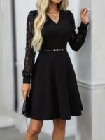 Rochie Scurta Veronica Neagra cu Maneci Dantela - imagine 5