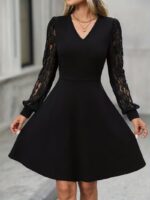 Rochie Scurta Veronica Neagra cu Maneci Dantela - imagine 4