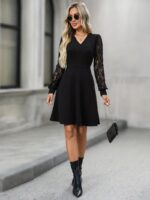 Rochie Scurta Veronica Neagra cu Maneci Dantela - imagine 3