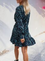 Rochie Scurta Nadine Neagra cu Print Floral Turcoaz - imagine 6