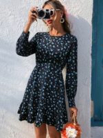 Rochie Scurta Nadine Neagra cu Print Floral Turcoaz - imagine 3