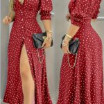 Rochie Lunga Pamela Rosie cu Buline Albe - imagine 6
