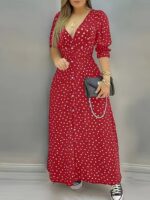 Rochie Lunga Pamela Rosie cu Buline Albe - imagine 5