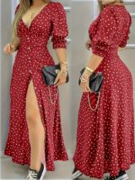 Rochie Lunga Pamela Rosie cu Buline Albe