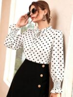 Bluza Dama Carlia Alba cu Buline Negre