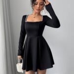 Rochie Scurta Fathia Neagra cu Perle - imagine 5