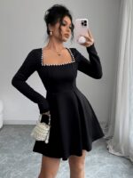 Rochie Scurta Fathia Neagra cu Perle