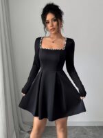 Rochie Scurta Fathia Neagra cu Perle - imagine 2
