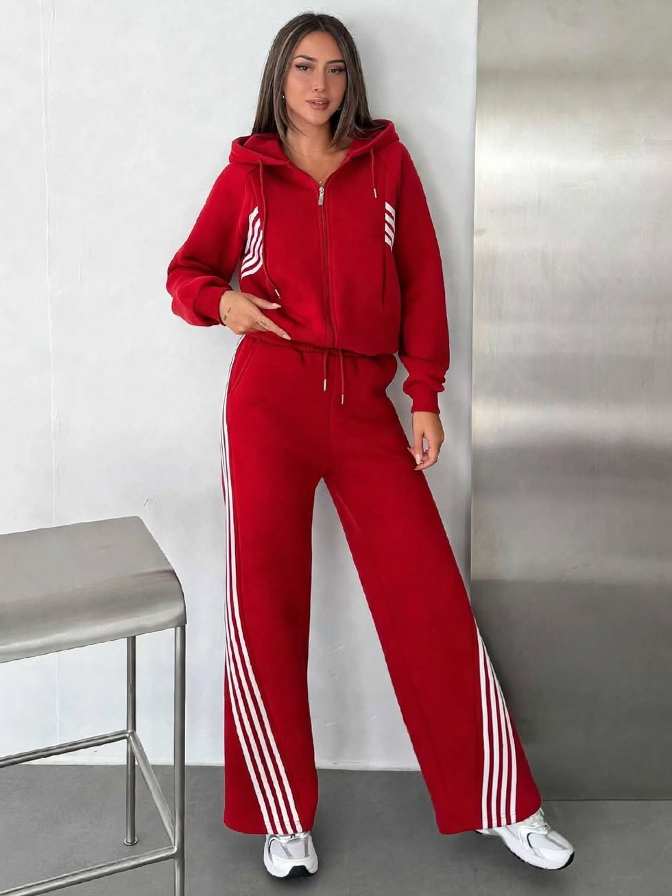 10121 Trening Vătuit format din bluza cu fermoar si pantalon Napoli Rosu - imagine 1