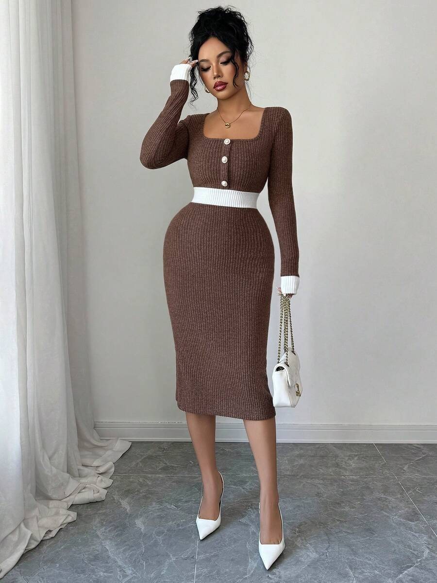 10186 Rochie Midi Edora Maro cu Dunga Alba - imagine 1
