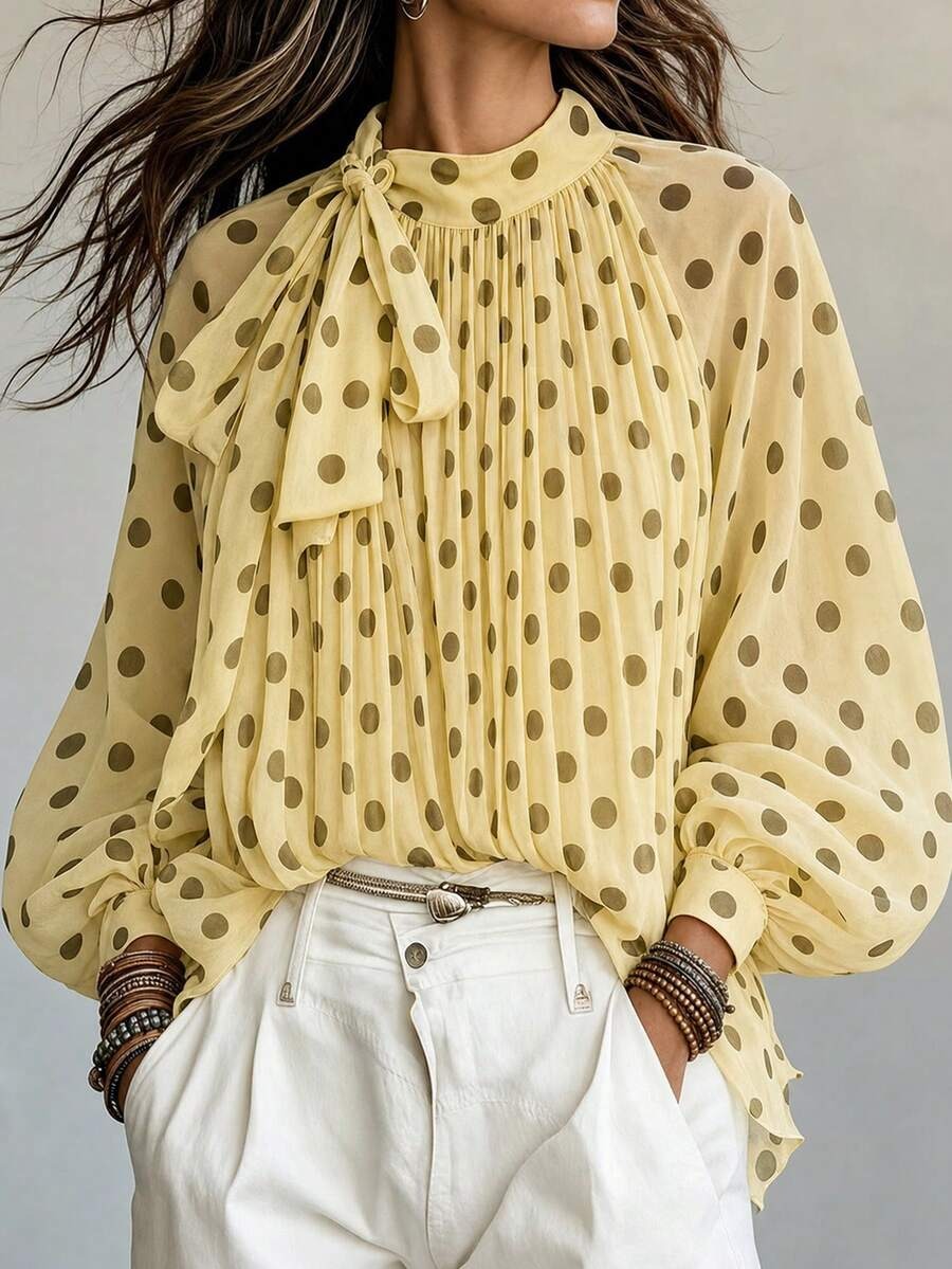 10202 Bluza Dama Artem Galbena cu Buline - imagine 1
