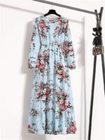 Rochie Midi Carmelia Bleu cu Print Floral - imagine 3