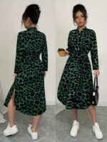 Rochie Midi Laurina Verde cu Imprimeu Animal Print - imagine 3