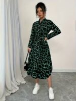 Rochie Midi Laurina Verde cu Imprimeu Animal Print - imagine 5