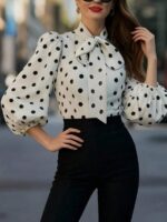 Bluza Dama Ingra Alba cu Buline Negre - imagine 4