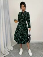 Rochie Midi Laurina Verde cu Imprimeu Animal Print - imagine 4