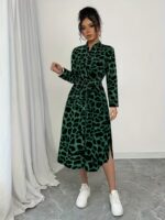 Rochie Midi Laurina Verde cu Imprimeu Animal Print