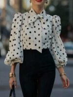 Bluza Dama Ingra Alba cu Buline Negre