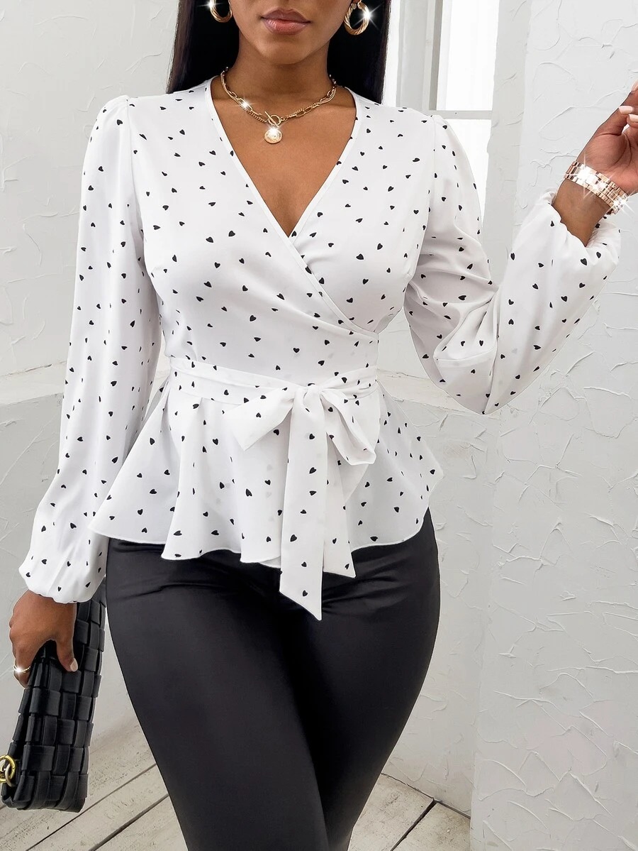 10358 Bluza Dama Gizela Alba cu Print Inimioare Negre - imagine 1