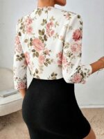 Sacou Dama Samuela Bej cu Print Floral ( fara captuseala ) - imagine 2