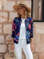 Jacheta Dama Isolde Albastra cu Print Floral
