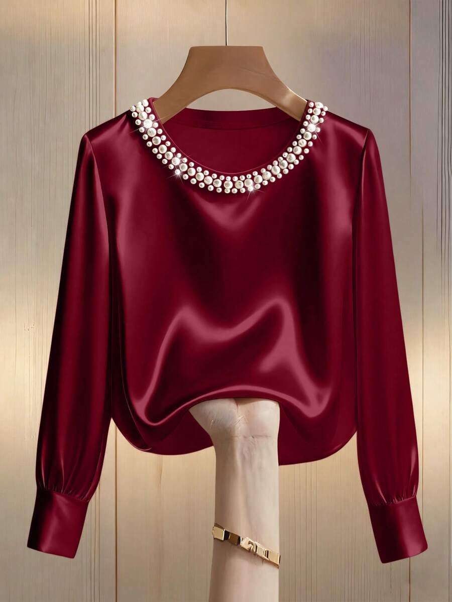 10402 Bluza Dama Artemis Grena cu Perle - imagine 1