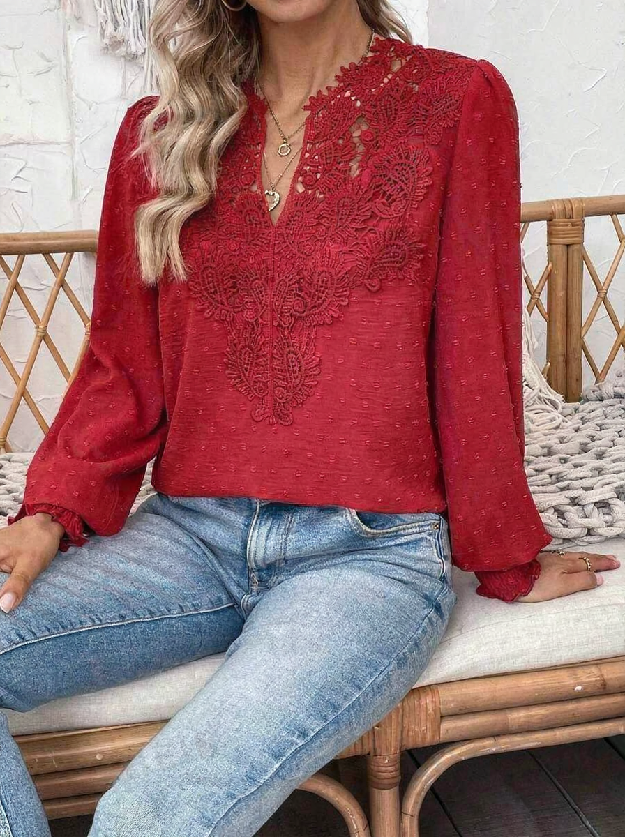 10422 Bluza Dama Apena Rosie cu Dantela - imagine 1