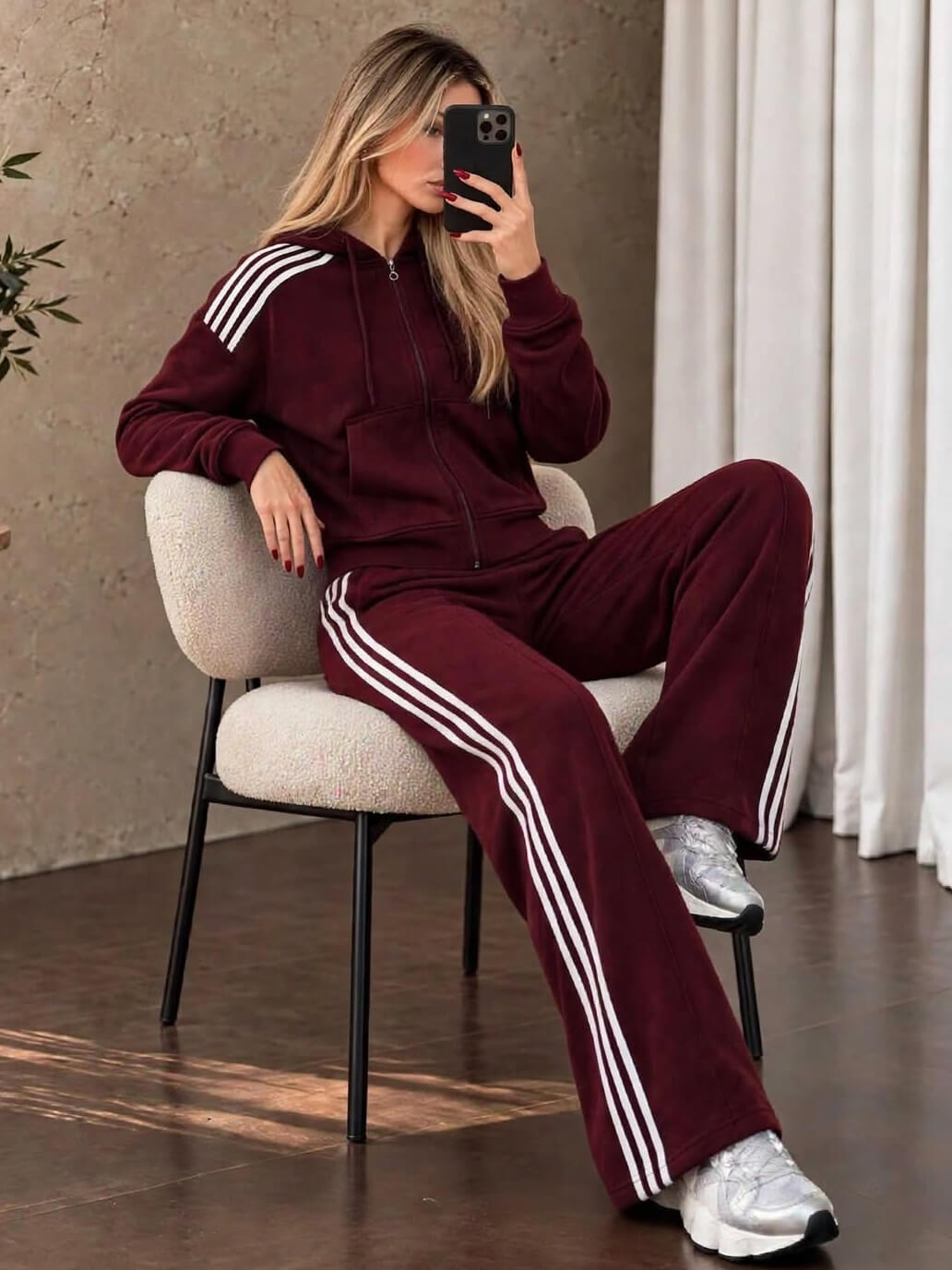 10446 (1) Trening Vătuit format din bluza cu fermoar si pantalon Verona Grena - imagine 1