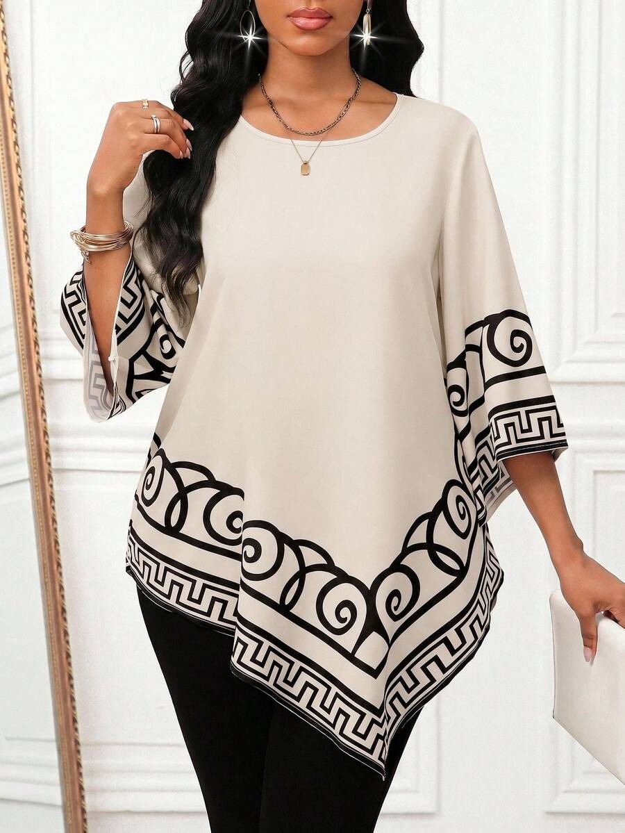 4 Bluza Dama Indira Alba cu Print Floral Negru - imagine 1