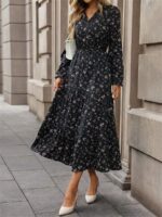Rochie Midi Armisa Neagra cu Print Floral - imagine 5