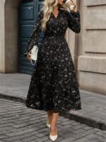 Rochie Midi Armisa Neagra cu Print Floral - imagine 4