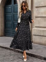 Rochie Midi Armisa Neagra cu Print Floral